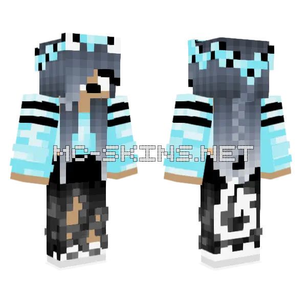 Black Blue Devil Girl Classic Minecraft skin, front and back