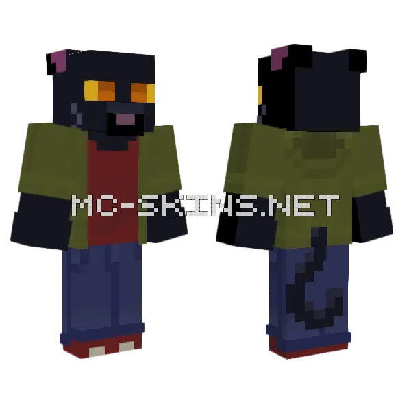 Black Cat Minecraft skin, front and back