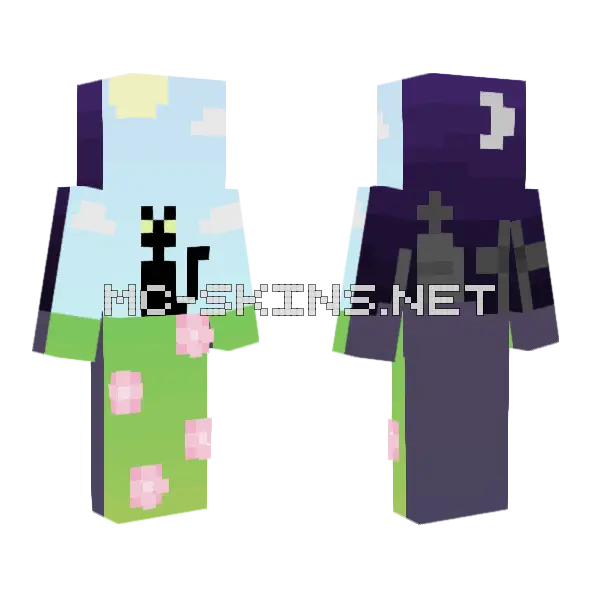Black Cat Halloween Minecraft skin, front and back