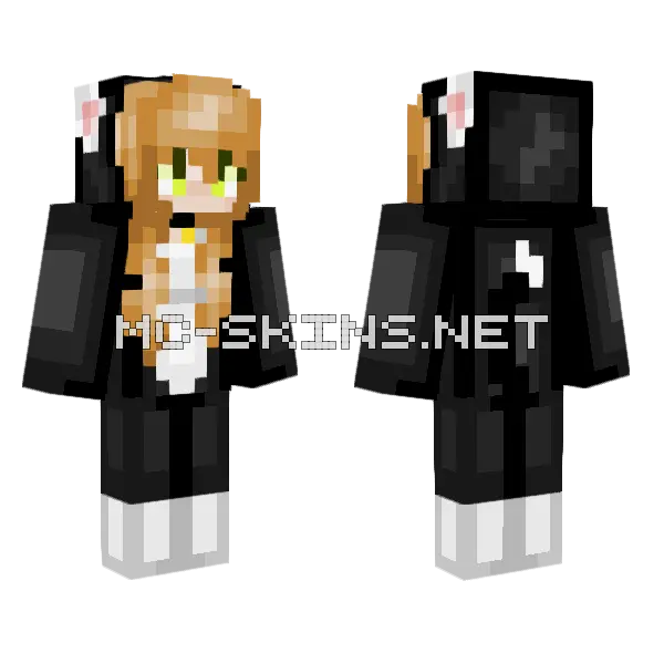 Black Cat Tuxedo Cat Girl Minecraft skin, front and back