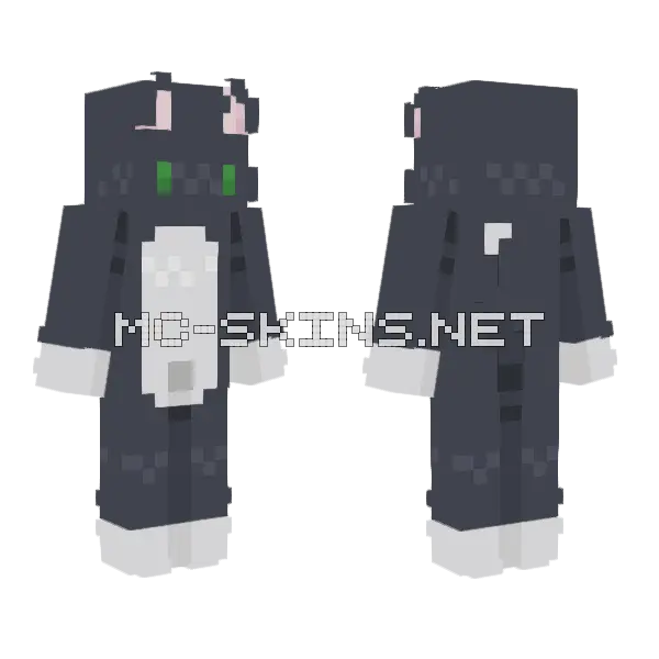 Black Cat White Paws Minecraft skin, front and back