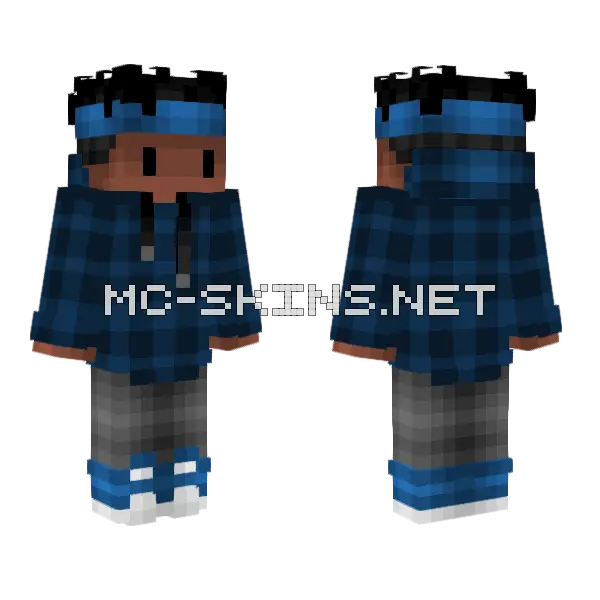 Black Chibi Dark Blue Hoodie Minecraft skin, front and back