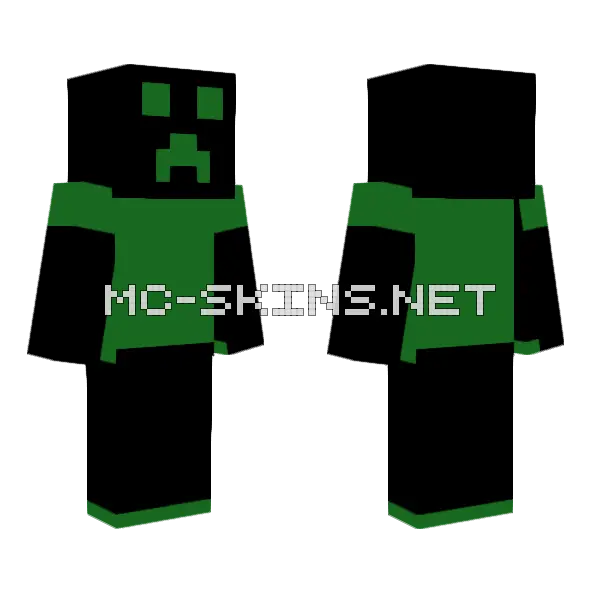 Black Green Creeper Minecraft skin, front and back