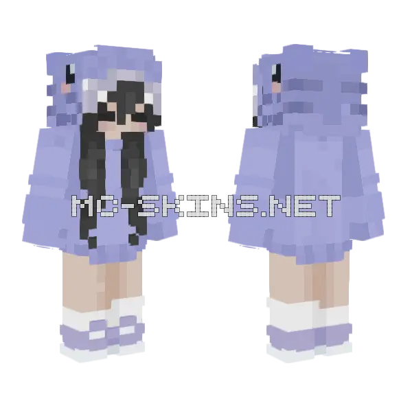 Black Hair Lavender Shark Onesie Minecraft skin, front and back