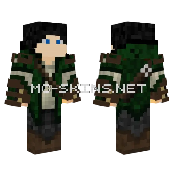 Black Haired Elf Archer Minecraft skin, front and back