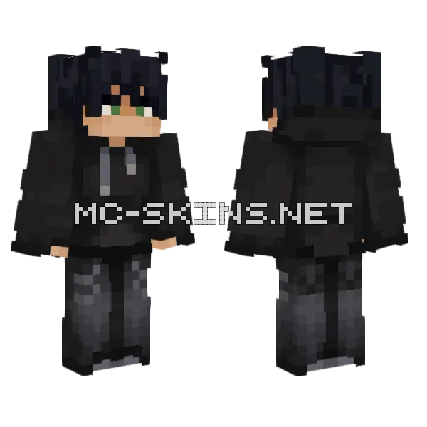 Black Hoodie Boy Minecraft skin, front and back