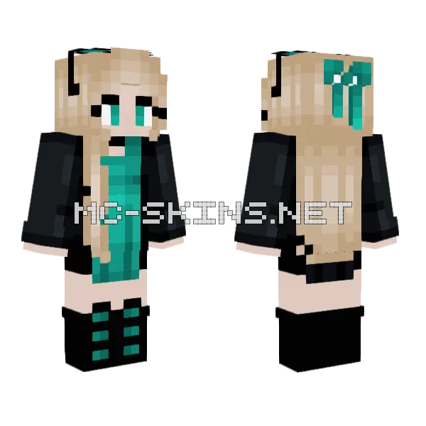 Black Jacket Cyan Dress Minecraft skin, front and back