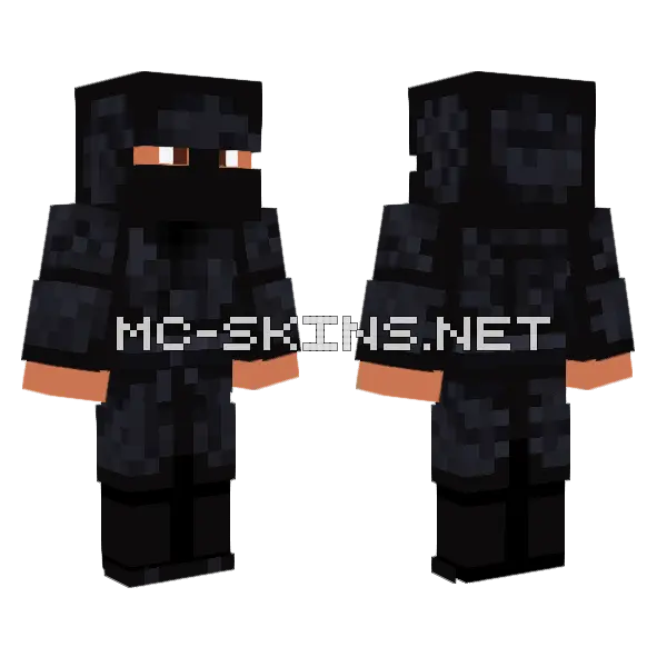Black Ninja Suit Minecraft skin, front and back