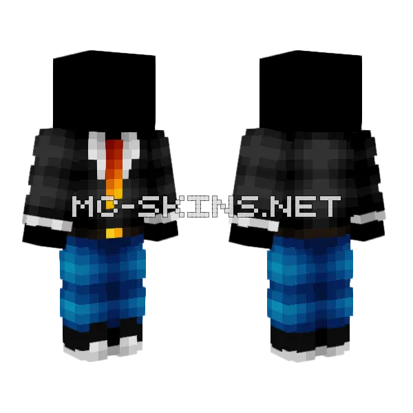 Black Suit Blue Jeans Fire Tie Minecraft skin, front and back