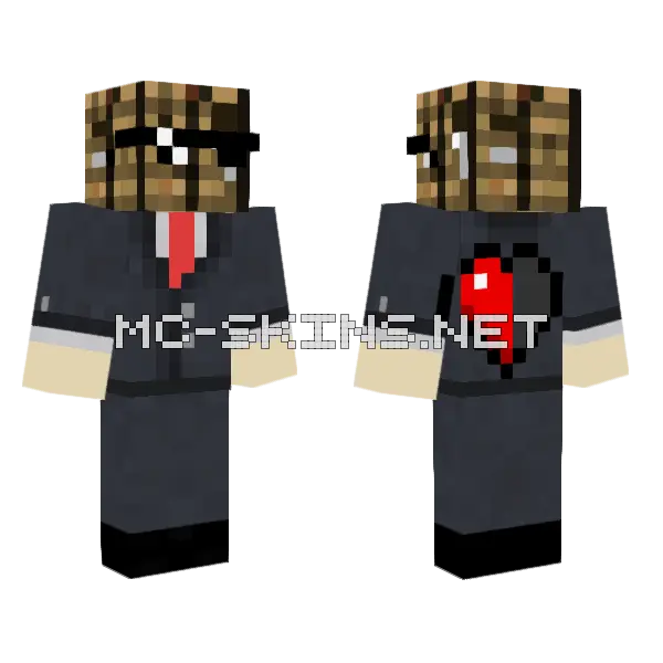 Black Suit Heart Minecraft skin, front and back