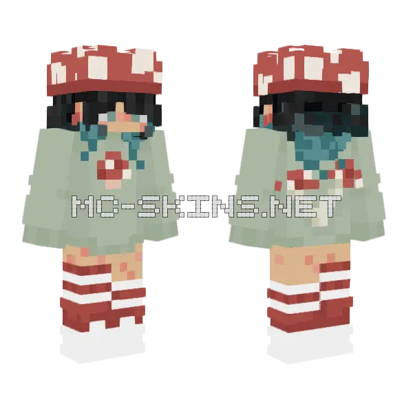 Black To Blue Hair Mushroom Girl Minecraft skin, front and back