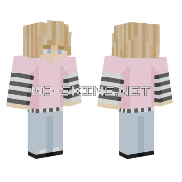 Blonde Boy Pink Shirt Minecraft skin, front and back