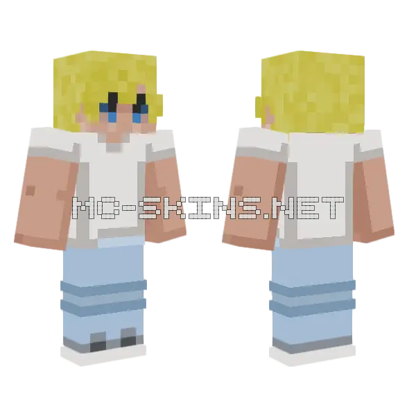 Blonde Boy White Shirt Blue Pants Minecraft skin, front and back