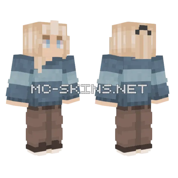 Blonde Girl Blue Sweater Minecraft skin, front and back