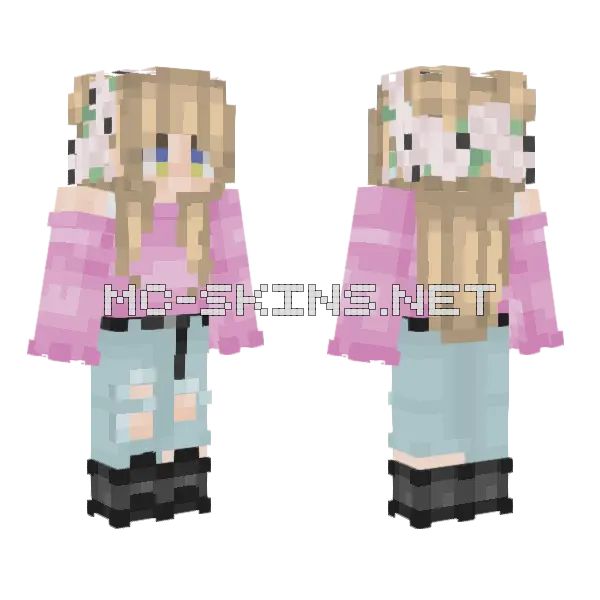 Blonde Girl Flower Crown Minecraft skin, front and back