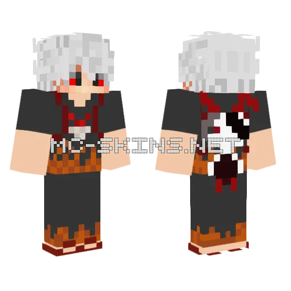 Bloody White Haired Boy Minecraft skin, front and back