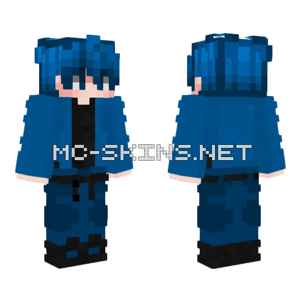 Blue Anime Boy Minecraft skin, front and back