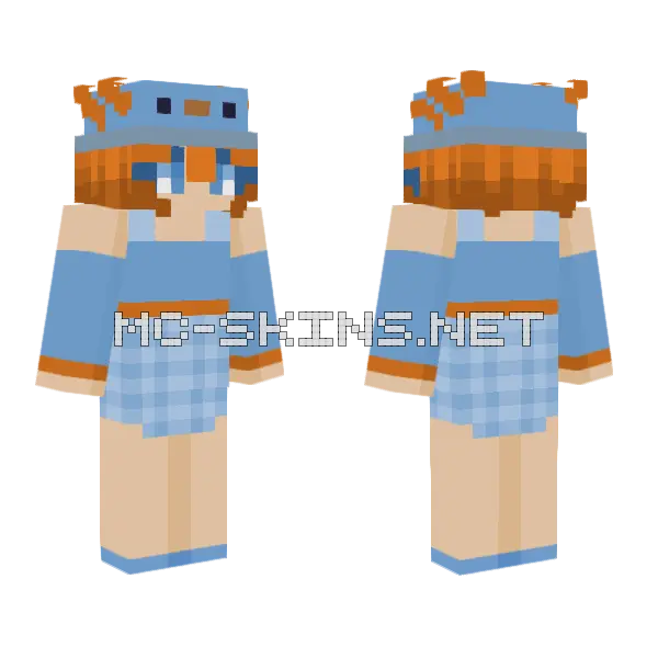 Blue Axolotl Girl Minecraft skin, front and back