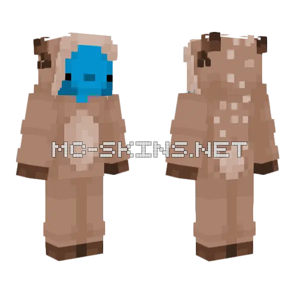 Blue Axolotl Reindeer Onesie Minecraft skin, front and back
