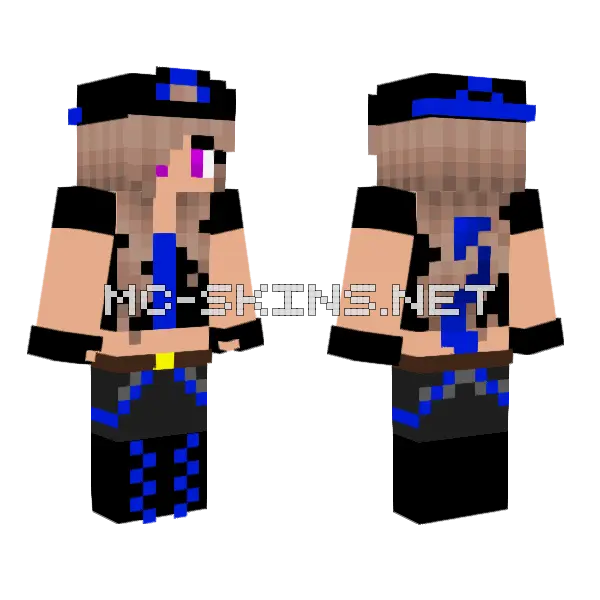 Blue Biker Devil Girl Minecraft skin, front and back