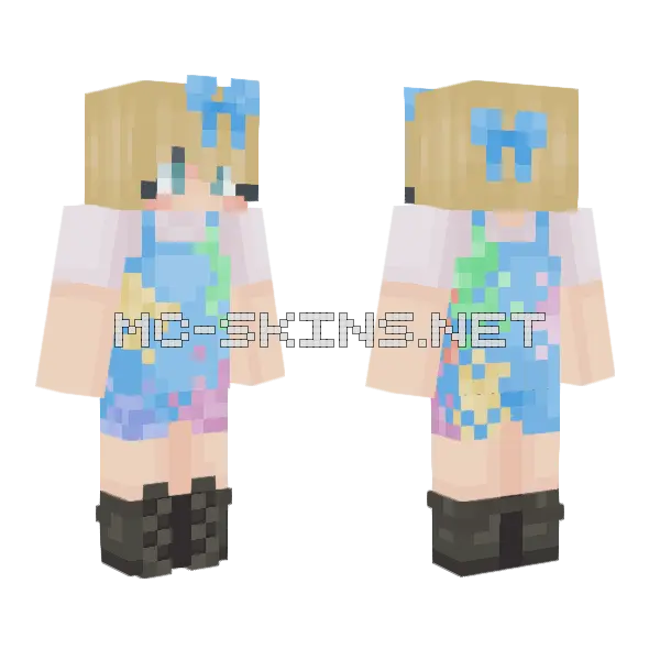 Blue Bow Haired Girl Minecraft skin, front and back