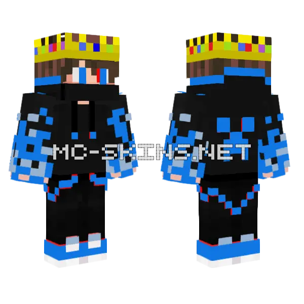 Blue Boy With Technoblade Crown Minecraft skin, front and back