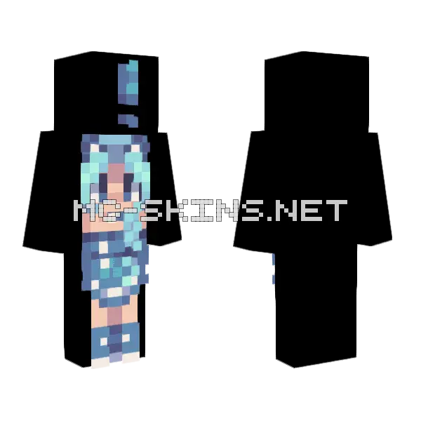 Blue Cat Ears Girl Minecraft skin, front and back