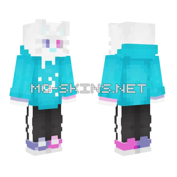 Blue Cat Girl Minecraft skin, front and back
