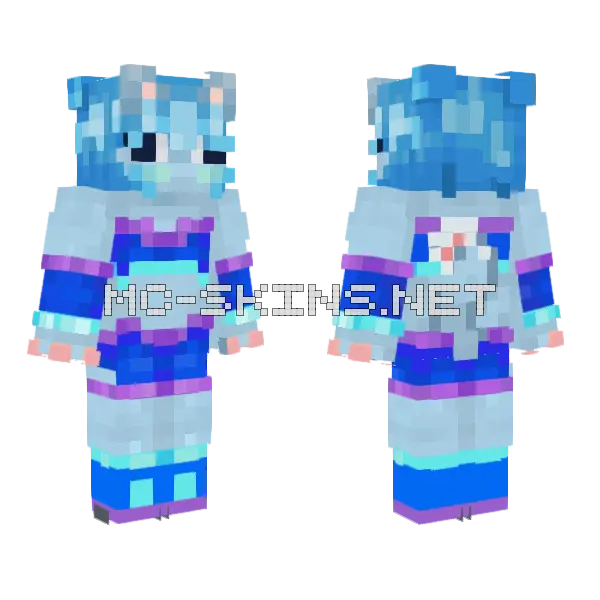 Blue Cat Girl Minecraft skin, front and back
