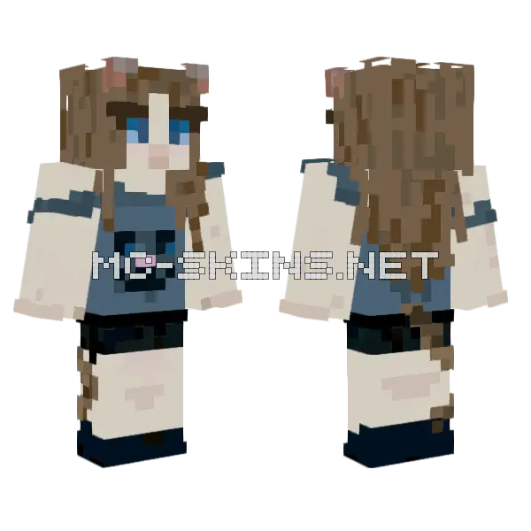 Blue Catgirl Minecraft skin, front and back