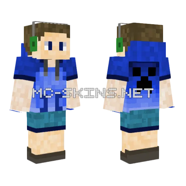 Blue Creeper Guy Minecraft skin, front and back