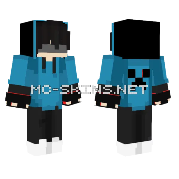 Blue Creeper Hoodie, front and back