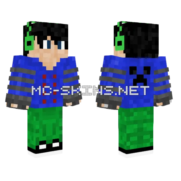 Blue Creeper Hoodie Boy Minecraft skin, front and back