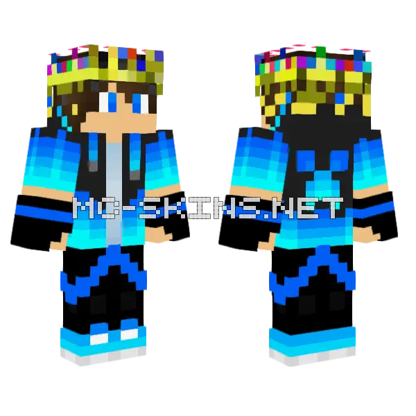 Blue Creeper Hoodie Boy Minecraft skin, front and back