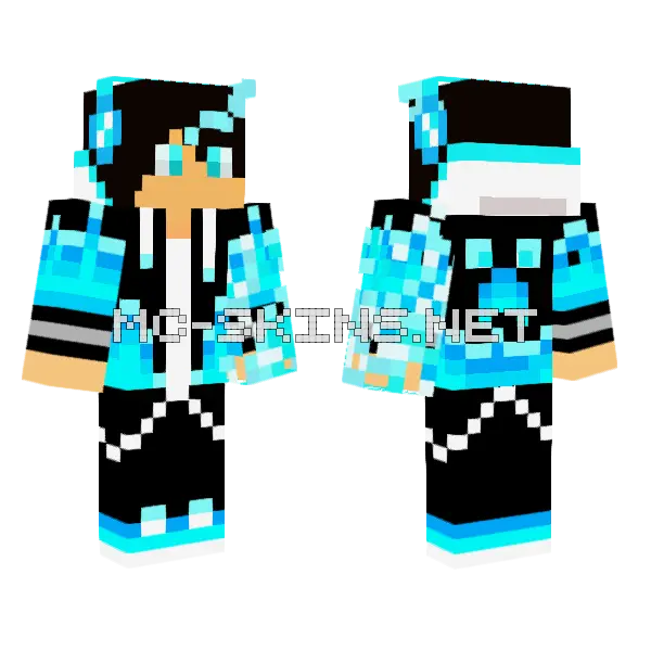 Blue Fire Girl Minecraft skin, front and back