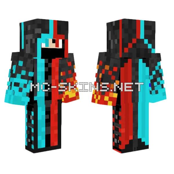 Blue Fire Red Fire Ninja Minecraft skin, front and back