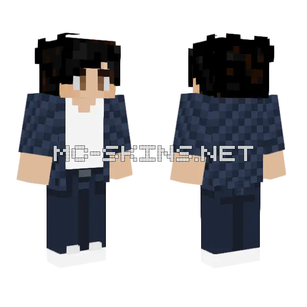 Blue Flannel Boy Minecraft skin, front and back