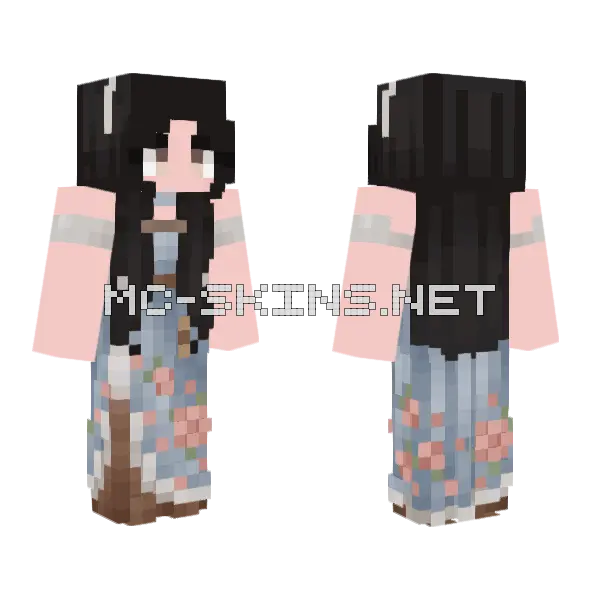 Blue Floral Dress Girl Minecraft skin, front and back