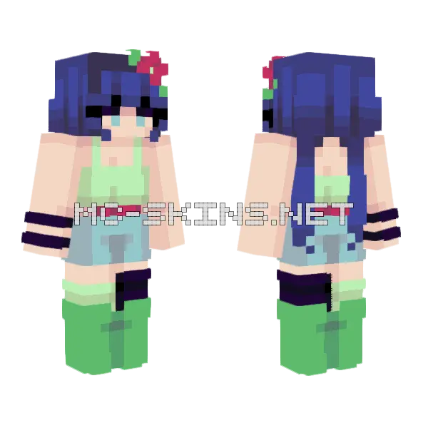 Blue Floral Summer Dress Minecraft skin, front and back