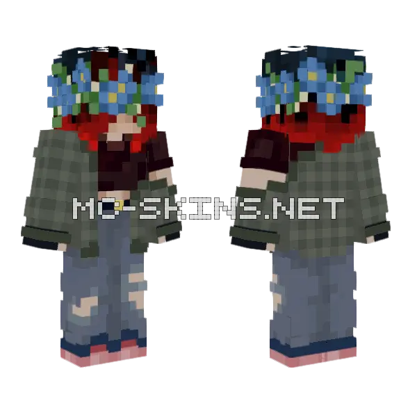 Blue Flower Crown Minecraft skin, front and back
