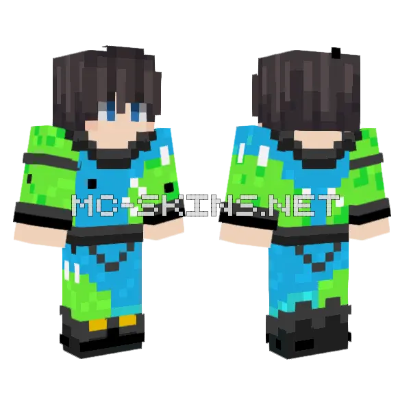Blue Green Earth Boy Minecraft skin, front and back