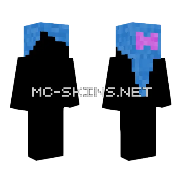 Blue Hair Pink Bow Girl Minecraft skin, front and back