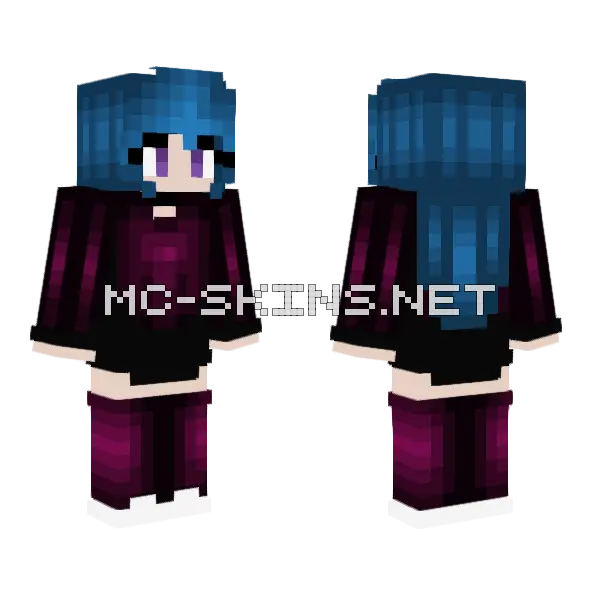 Blue Hair Purple Eyes Outfit Minecraft skin, front and back