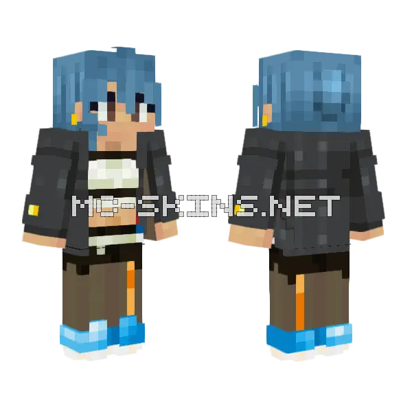 Blue Hair Tomboy Trainer Minecraft skin, front and back