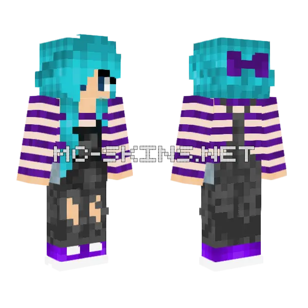 Blue Haired Overall Girl Minecraft skin, front and back