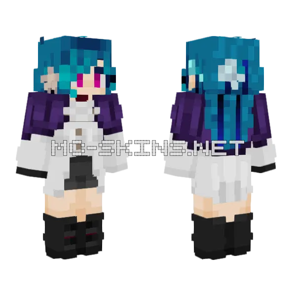 Blue Haired Schoolgirl Minecraft skin, front and back