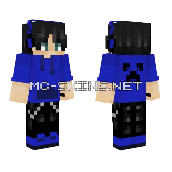 Blue Hoodie Bat Minecraft skin, front and back
