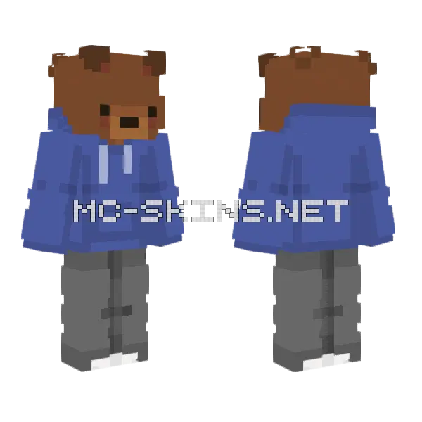 Blue Hoodie Bear Skin Minecraft skin, front and back