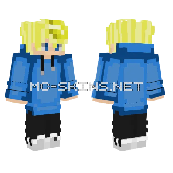 Blue Hoodie Boy Minecraft skin, front and back