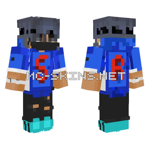 Blue Hoodie Gamer Minecraft skin, front and back